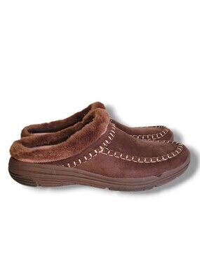 Ryka Ariana Mule Brown Slip-On Faux Fur Trim Size 8.5